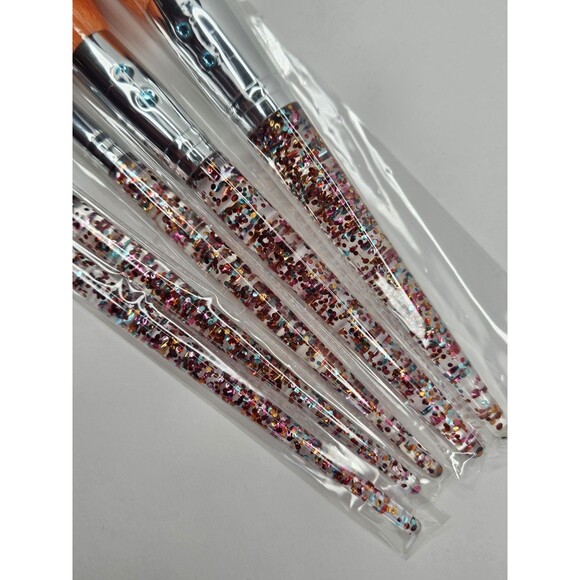 Slmissglam Rainbow Luxe Brush Set of 5 Makeup Brushes Glitter Handles New Orange - Picture 3 of 7